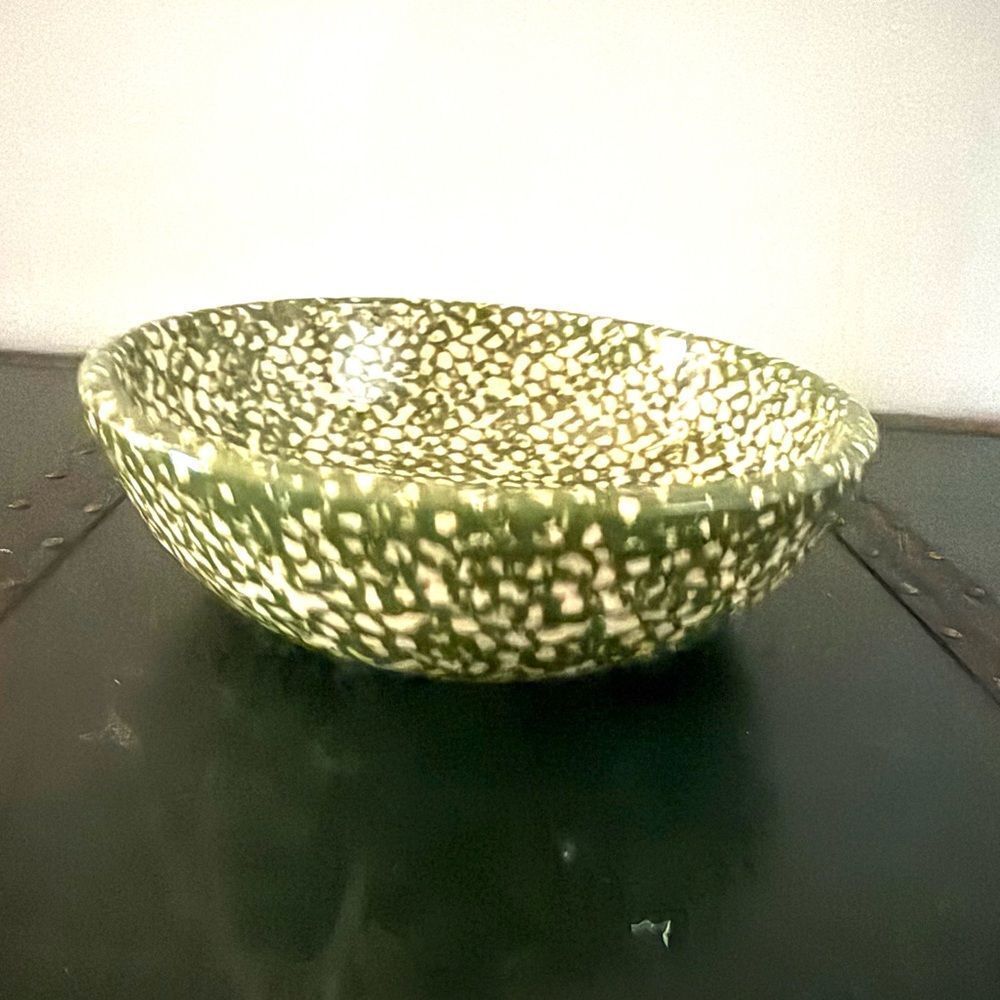 Vintage Roseville Ohio Green Spongeware Large Stoneware 10” Pasta Serving Bowl